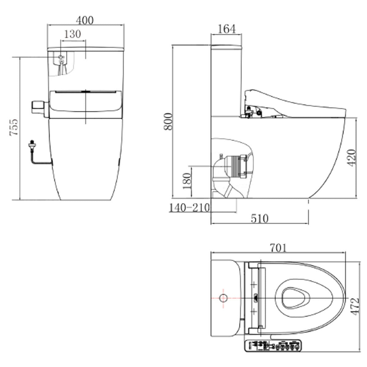 Toto Elong Back To Wall Smart Toilet Suite - Gloss White, C2 Washlet, EWATER+ Wand, Air Drying - ELONGBTWC2