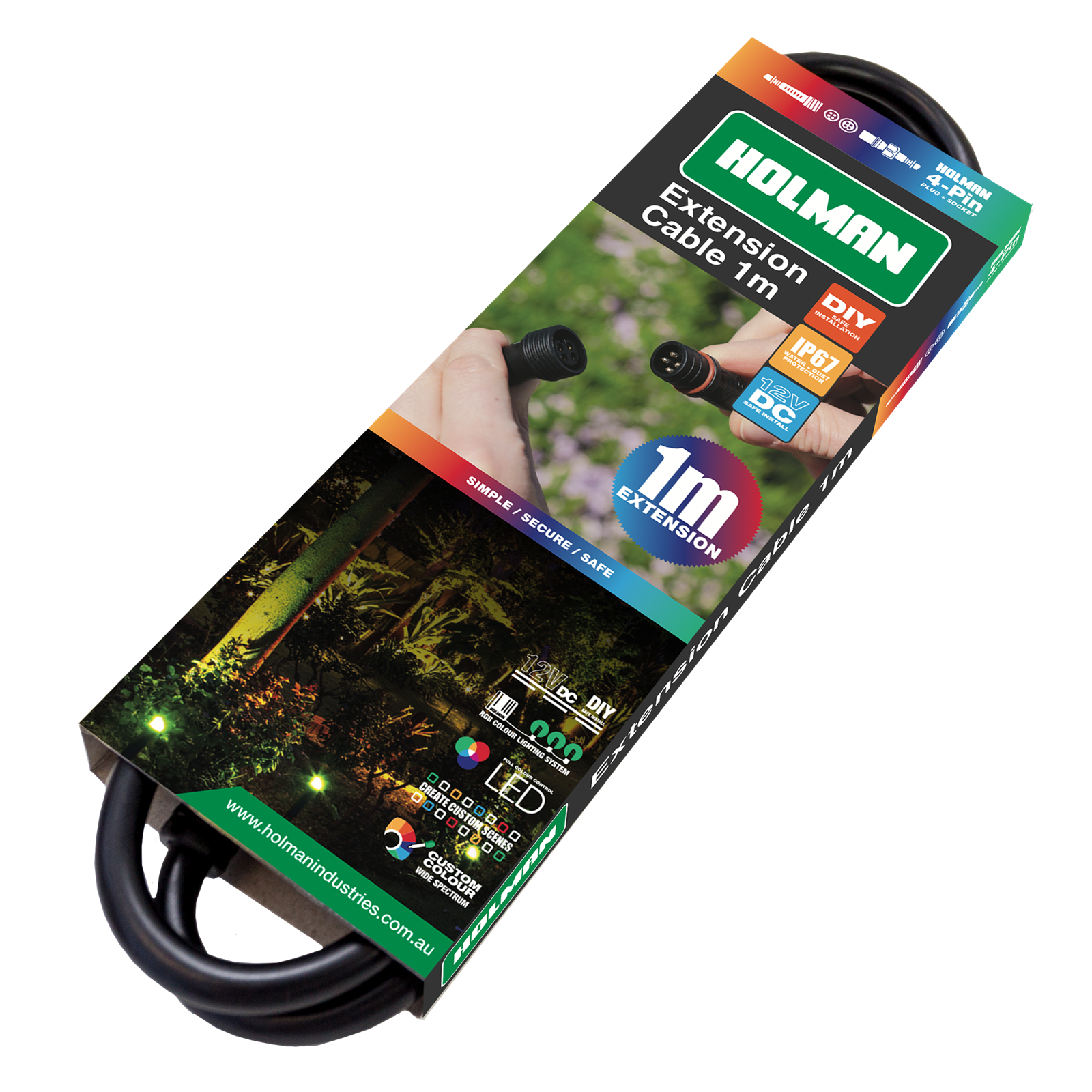Holman 1m Black RGB Colour Garden Light Extension Cable ALCRGB1