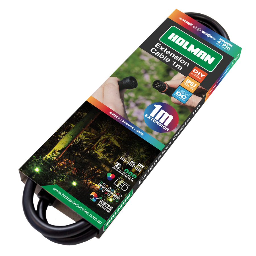 Holman RGB Colour Garden Light Extension Cable 1m - Waterproof - Black - SuperSaverAU - view 1