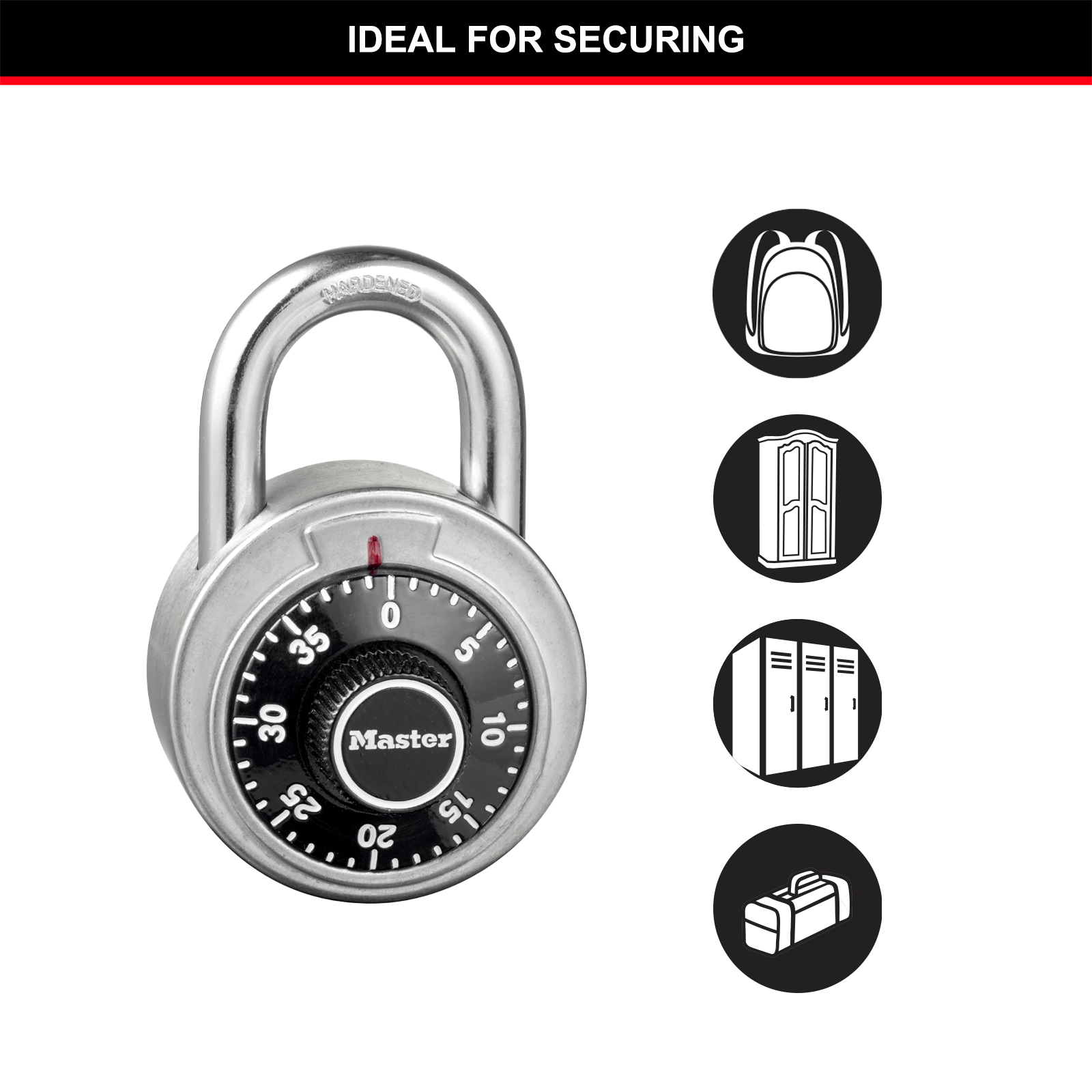 Master Lock 48mm Combination Padlock, Stainless Steel Body, Hardened Steel Shackle