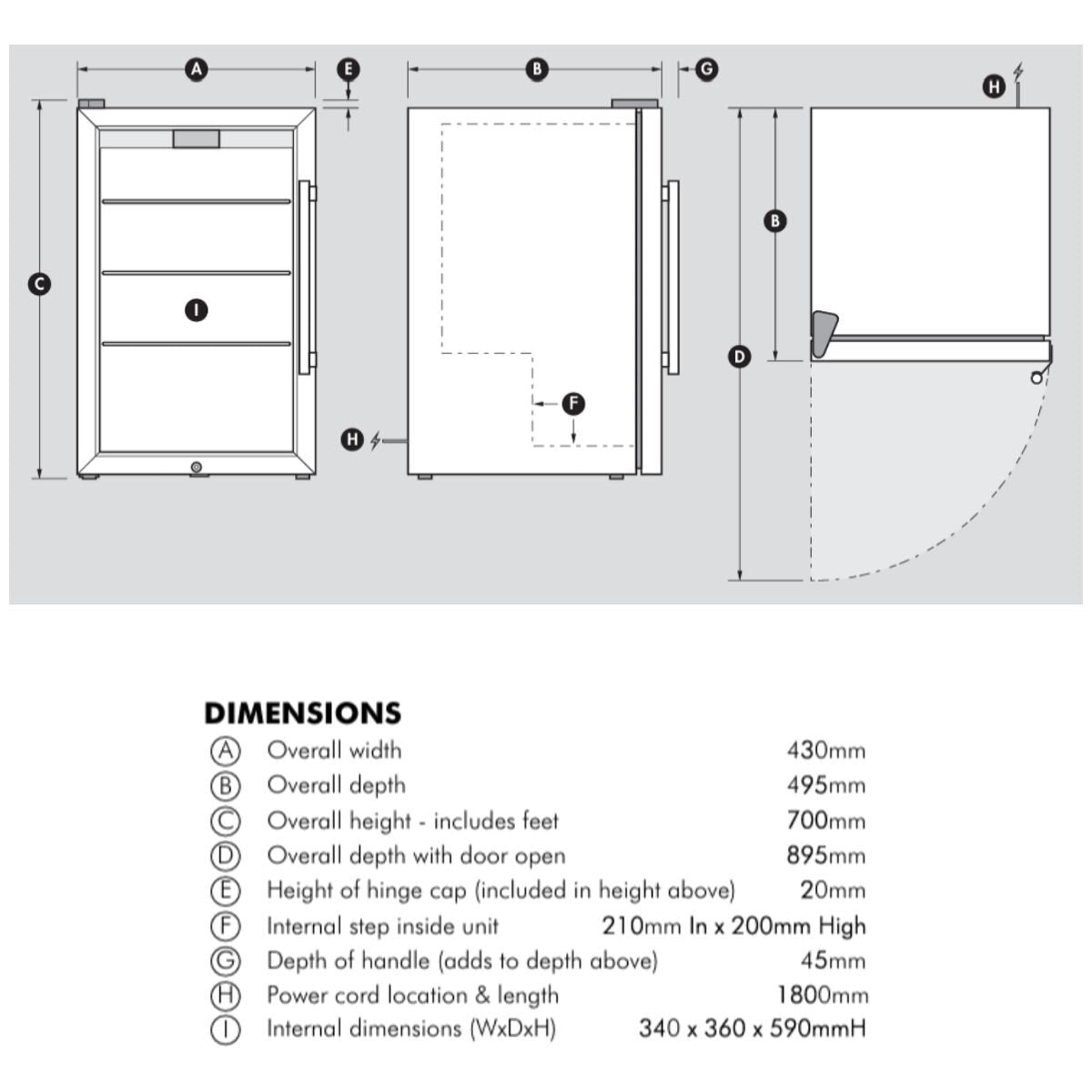 Schmick 70L Double Glazed Glass Door Beverage Centre - Black, Reversible Door - HUS-SC70-B