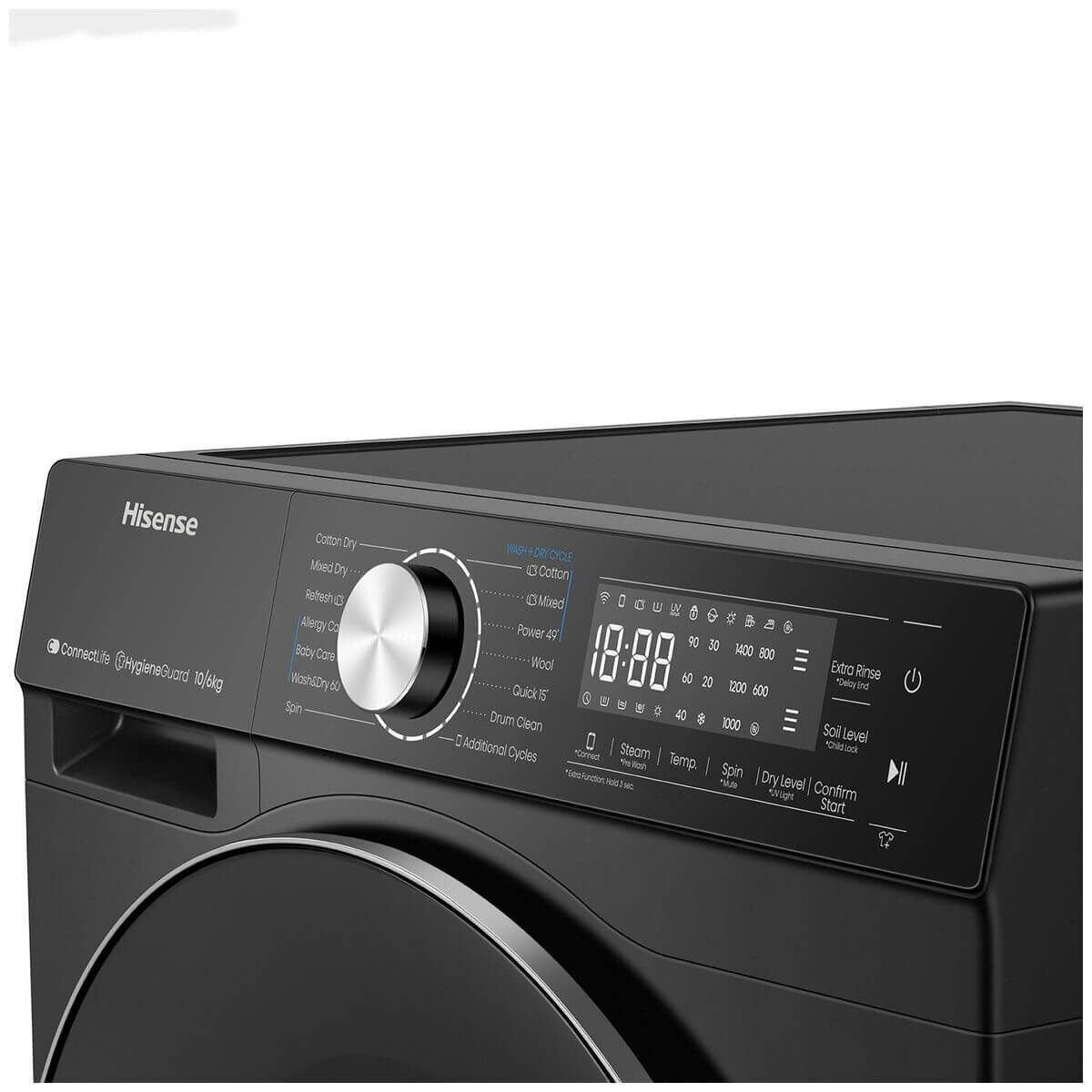 Hisense Series 7 10kg/6kg Washer Dryer Combo - Steam, Jet Wash, UV Light Hygiene - Black - HCF7S1014BX