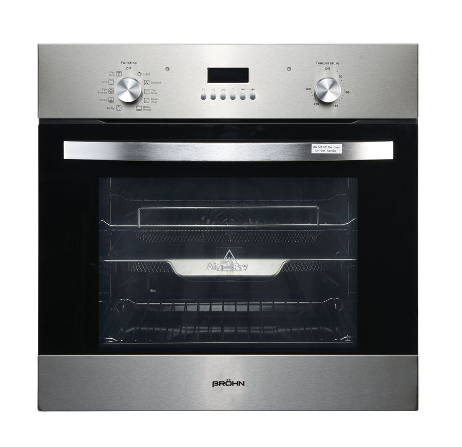 Brohn 60cm Electric Multifunction Oven - 80L, 10 Functions, Inbuilt AirFry, Stainless Steel - BRO6001SS