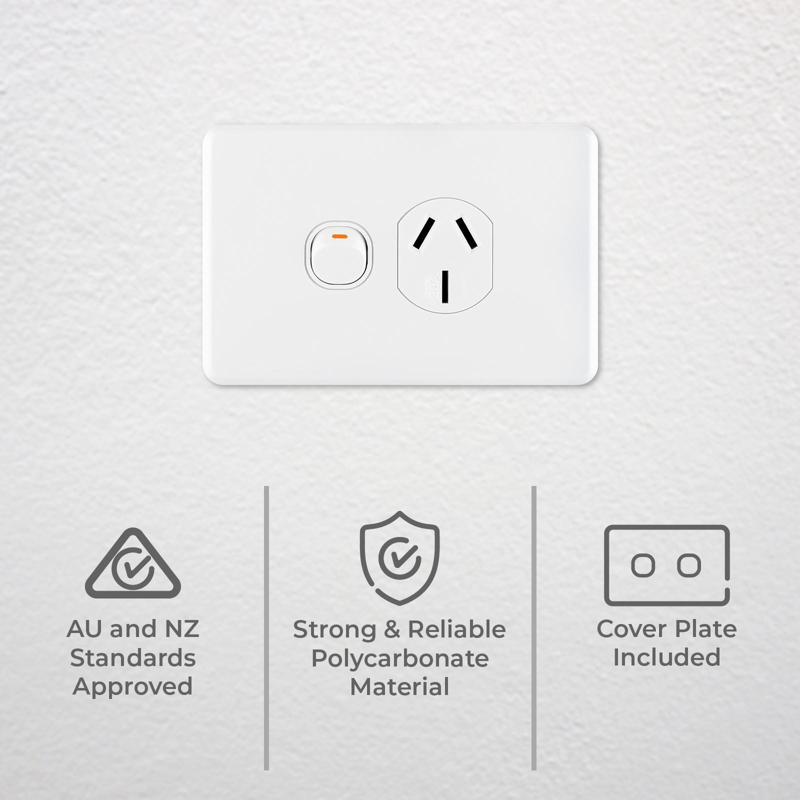 DETA X6 20A Single Power Point, White Polycarbonate, 250V, Clip-On Cover (6250B)