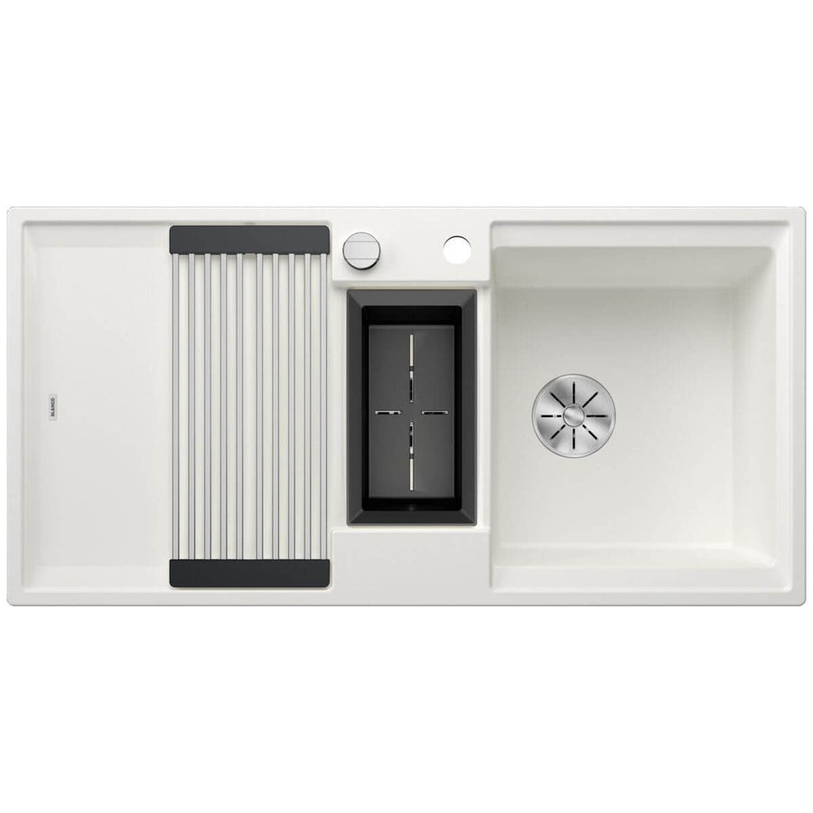 Blanco Adira 6S Silgranit sink with additional bowl and drainer - White, XL main bowl, colander bin - 528134