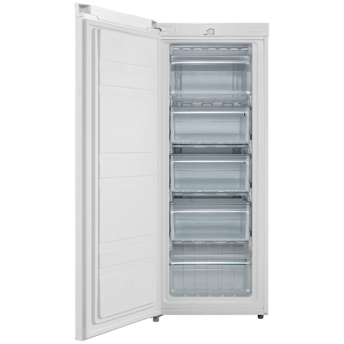 Mykin 162L Upright Manual Defrost Freezer - White, Reversible Door, Recessed Handle - MUF172W
