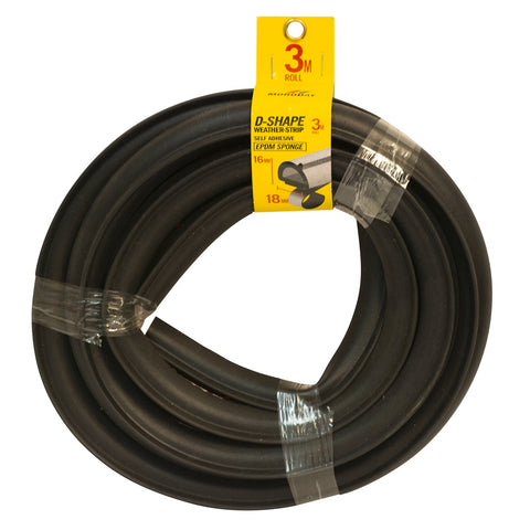 Moroday 18 x 16mm x 3m Black EPDM Sponge Self Adhesive D-Shape Weather Strip