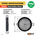 Move It 100mm White Plastic Centre Wheel with Rubber Tyre, Solid, 30kg Load