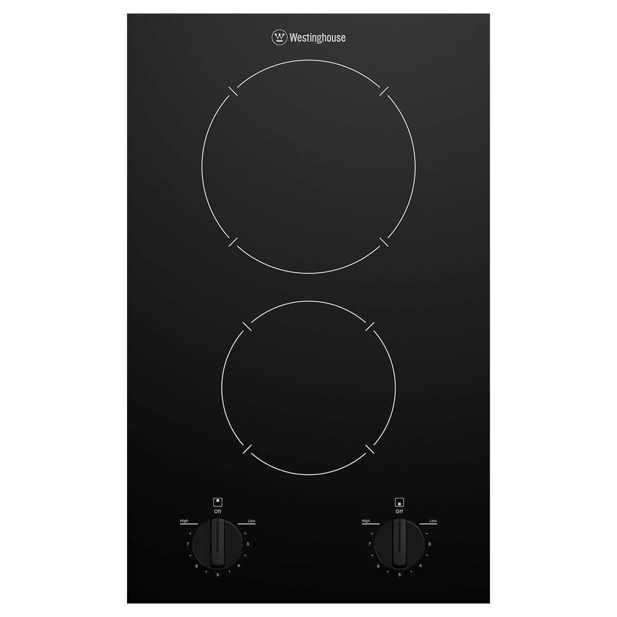 Westinghouse 30cm 2 Zone Ceramic Cooktop - Black, Control Knobs, 9 Power Levels - WHC322BE