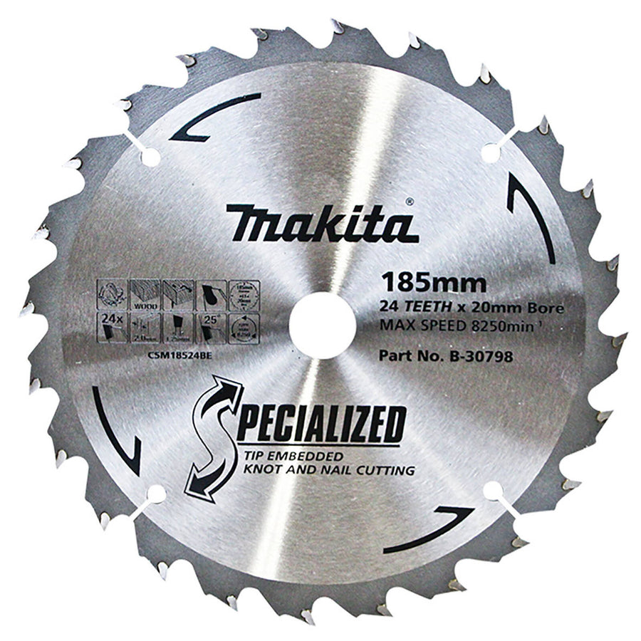 Makita 185mm 24T Knot and Nail Demolition Circular Saw Blade