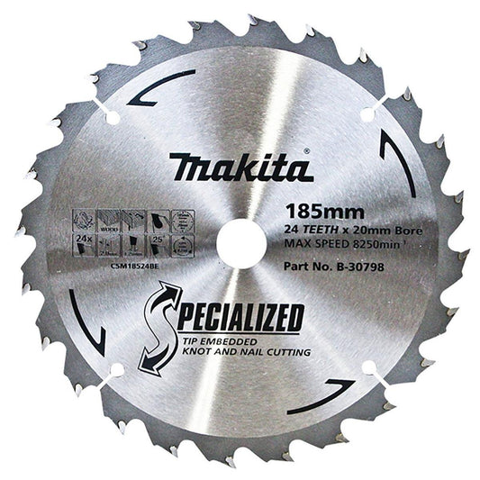 Makita 185mm 24t Circ Saw Blade B-30798 - Tungsten Tip - Efficient Cutting