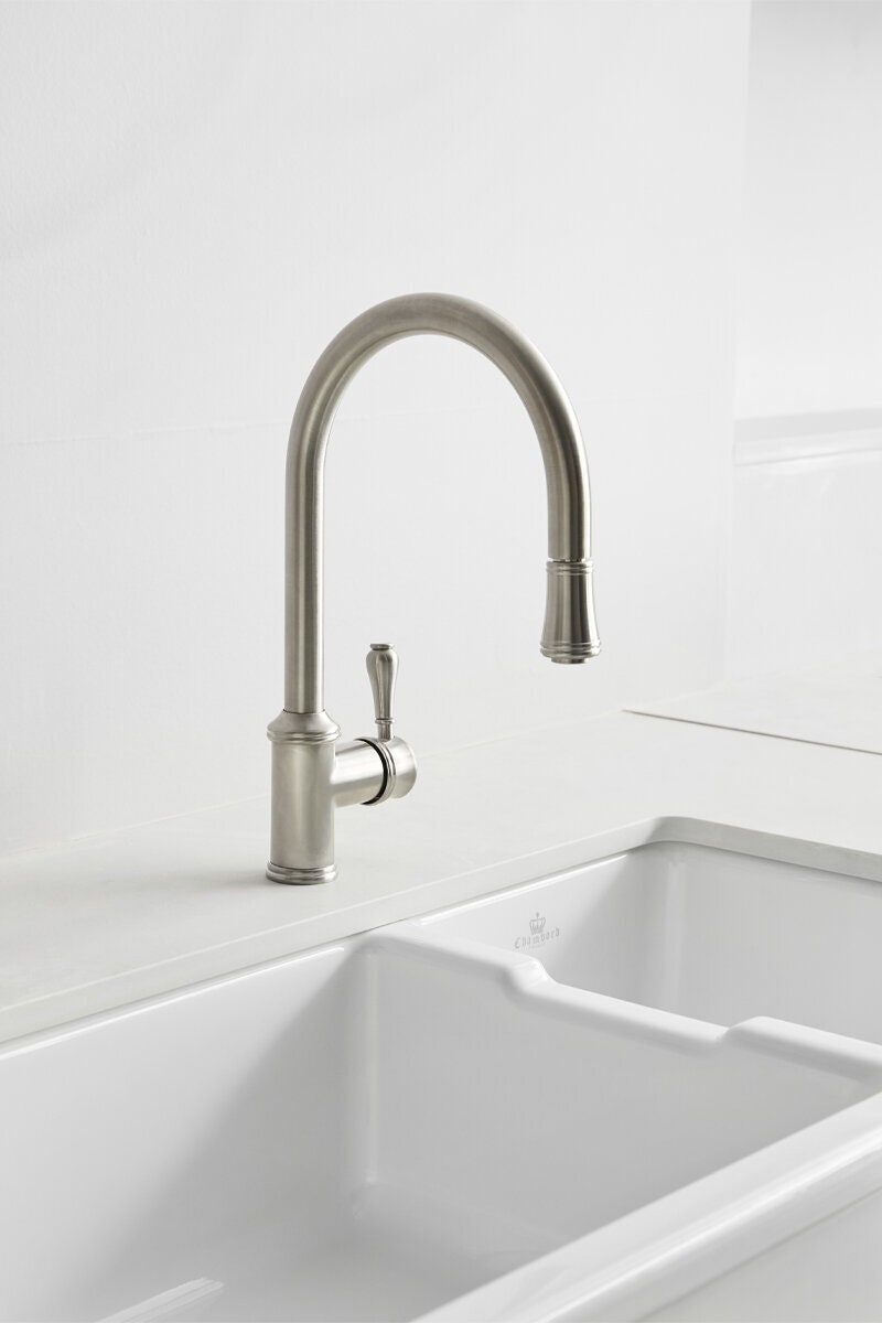 Abey Chambord Henri 1 and 1/2 bowl white fireclay butler sink for undermount fitting - HENRI-3W