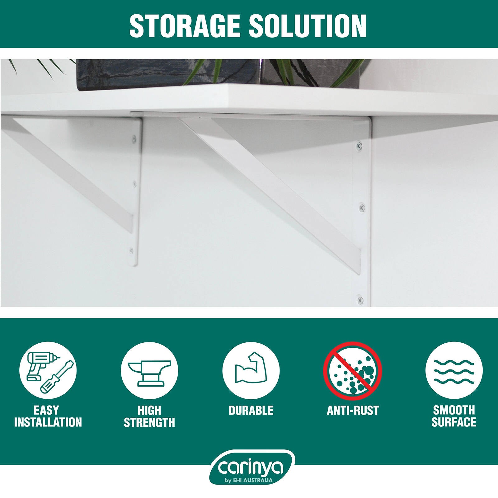 Carinya 250 x 200mm White Heavy Duty Straight Stayed Bracket 175kg