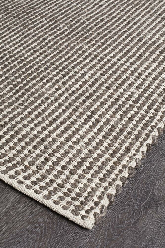 Rug Culture Skandi Large Rug 280x190cm - Brown &amp; White Wool, Hand Loomed - SKAN-300-BRO-280X190