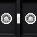 Abey Puro Horizont Double Bowl Undermount Sink - Black Nano-Granite, Overflow Kit Included - N200UP