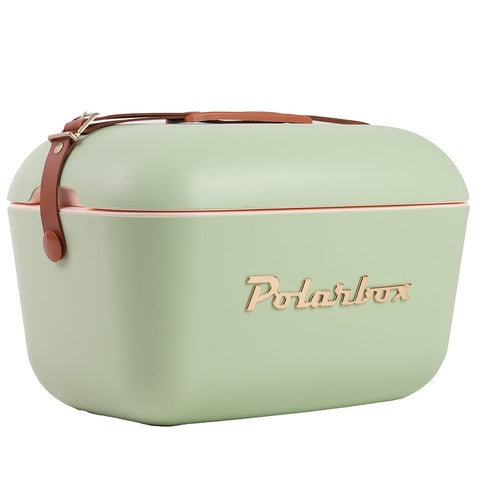 Polarbox Gold Logo 12L Cooler - Sage Finish - Thermal Insulation - Leather Strap - PLBG12S