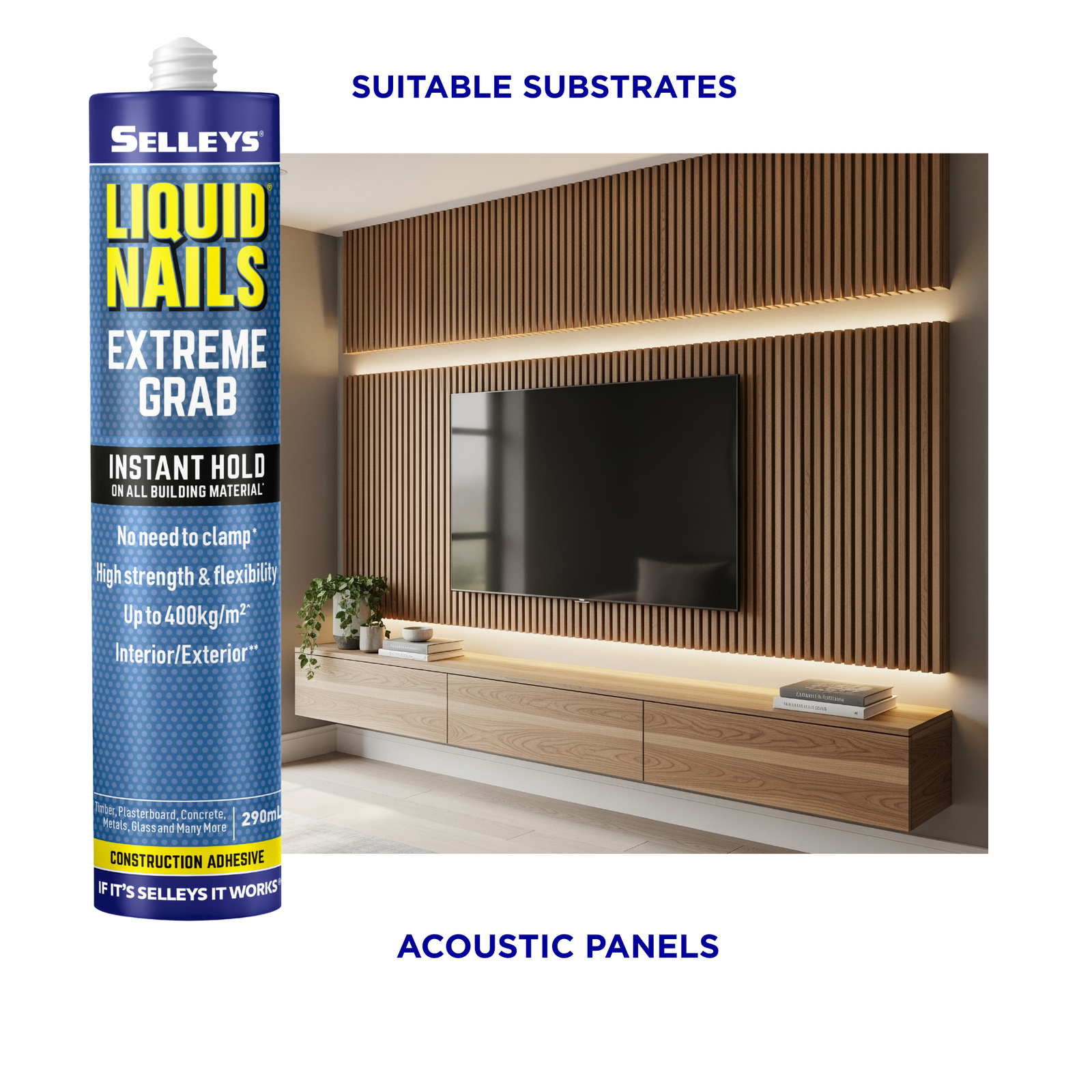 Selleys 290ml Liquid Nails Extreme Grab Construction Adhesive Sil-X Polymer