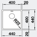 Blanco single bowl undermount sink - 18/10 stainless steel, straight sides, tight radii - ANDANO400U