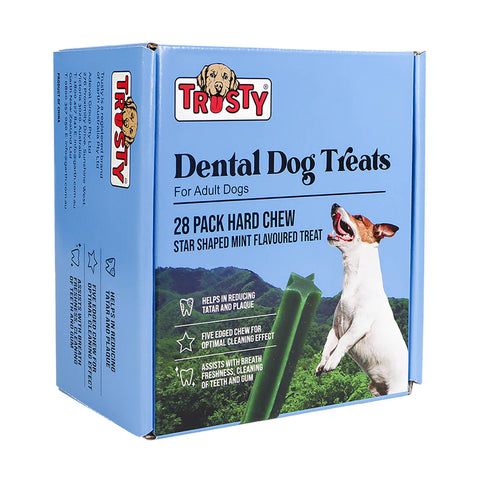 Trusty 28 Pack Star Shaped Mint Flavoured Hard Dental Chew Stick Dog Treats 504g