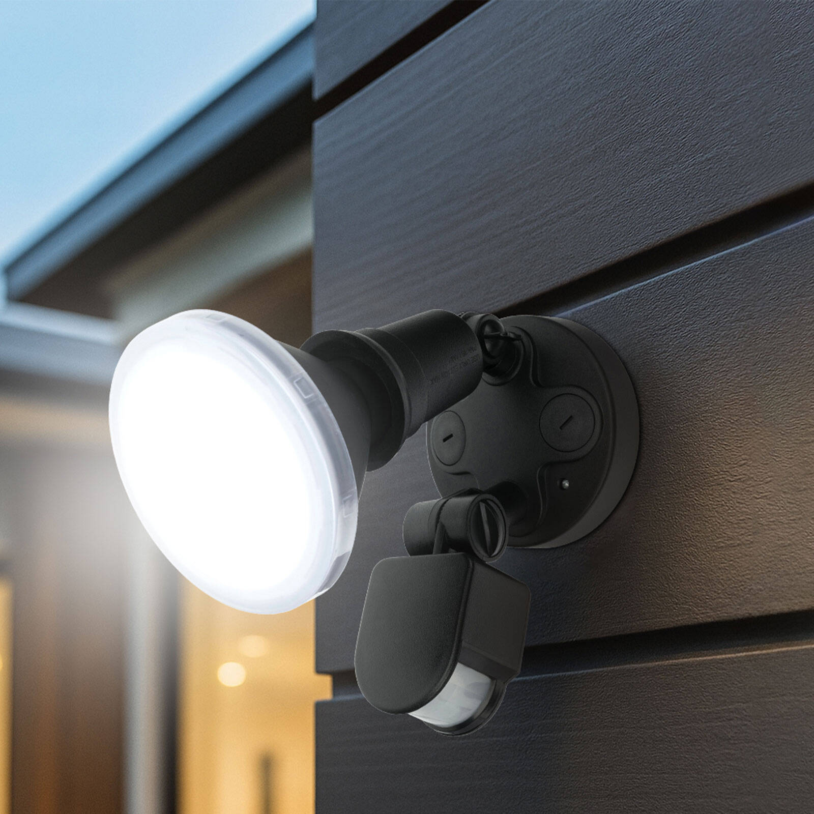 Brilliant Keeper PAR38 LED Motion Sensor Light Black Weather Resistant