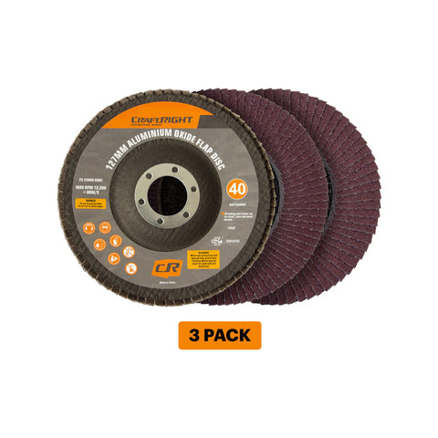 Craftright 127mm Aluminium Oxide Flap Discs - 3 Pack
