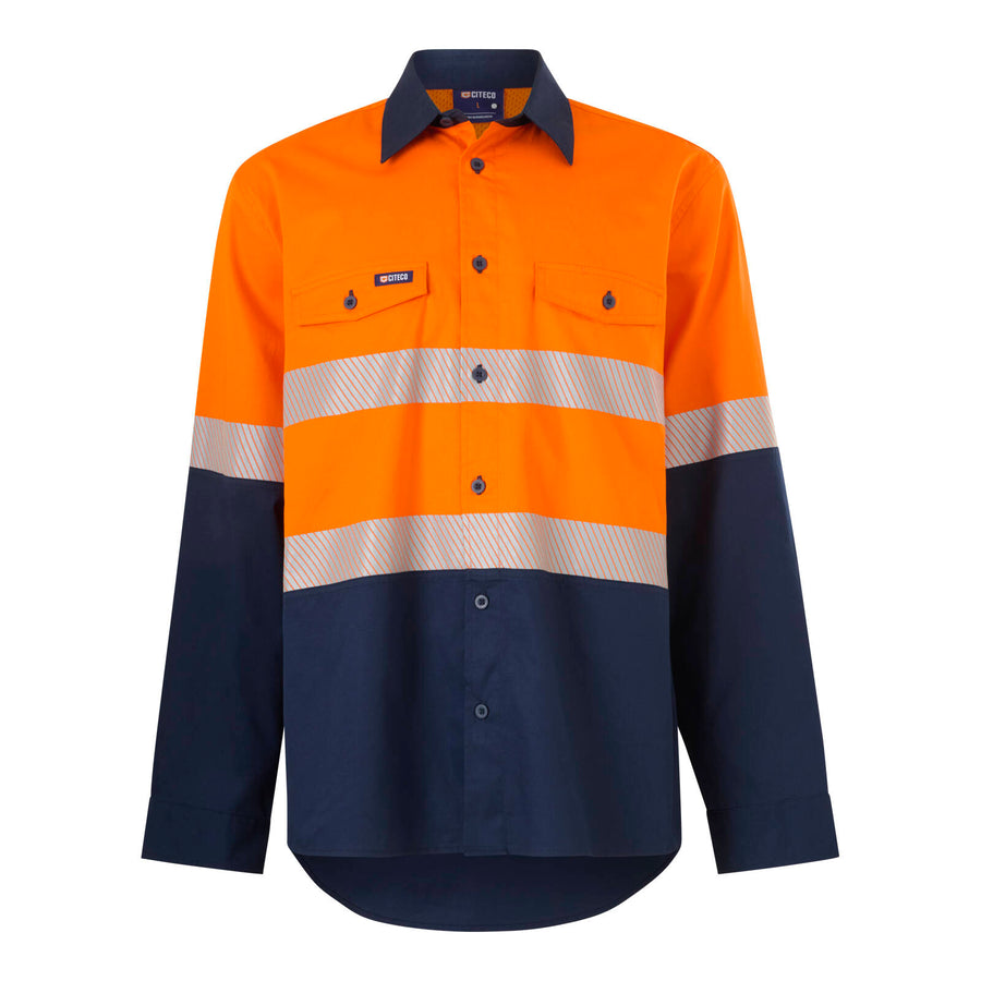 Citeco Hi Vis Taped Long Sleeve Shirt Orange/Navy Size 2XL - 100% Cotton