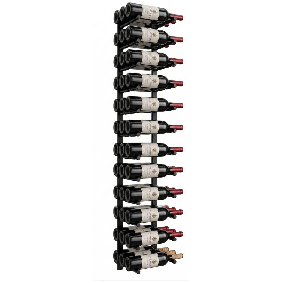 KingsBottle 36 Bottle Wall-Mounted Metal Wine Rack - Offset Peg Design, Matt Black - RAIL1368-WPH03MBK