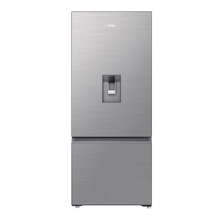 Haier 431L Bottom Mount Fridge - Non-Plumbed Water Dispenser, Satina Silver, Reversible Door - HRF420BHS
