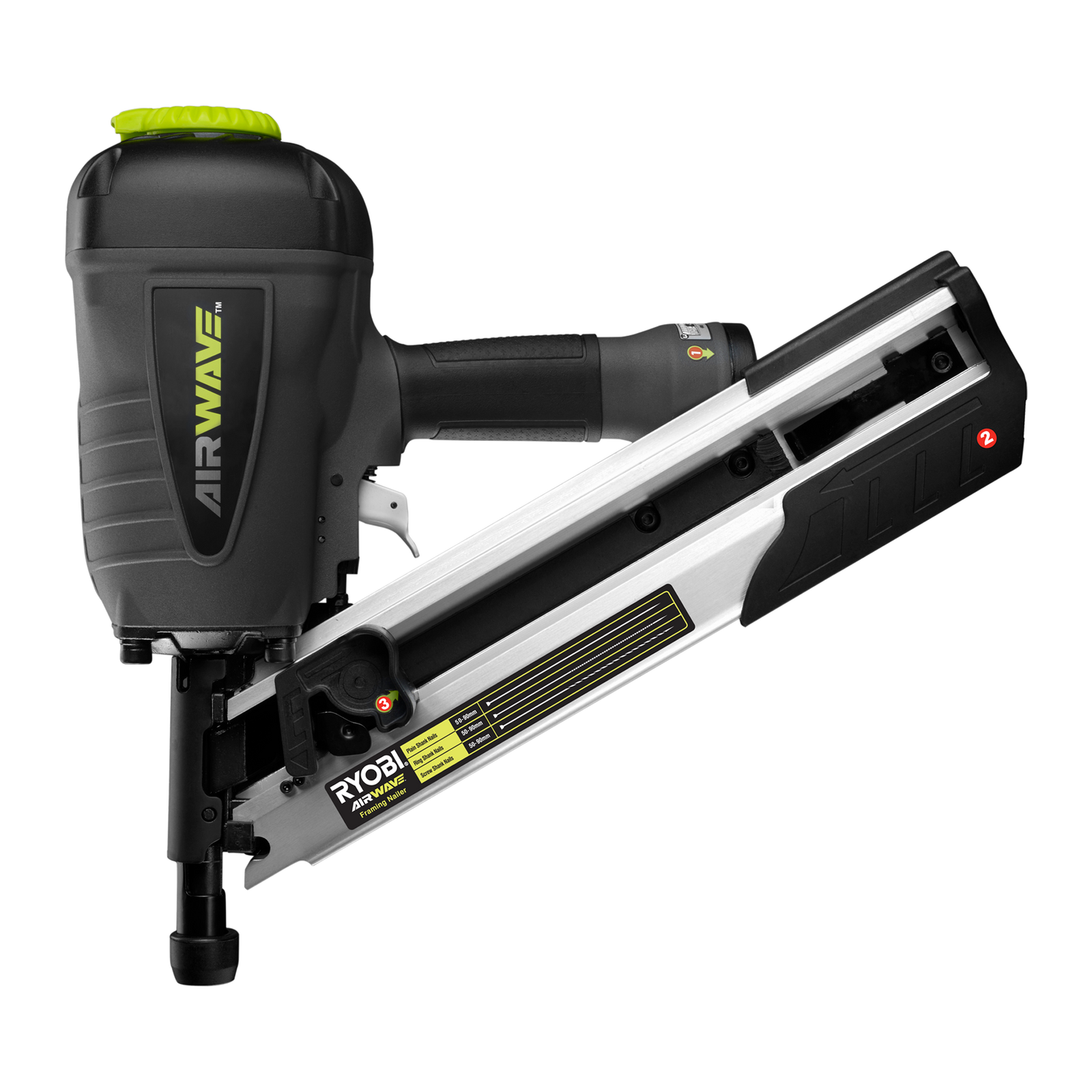 Ryobi Airwave Clipped Head Air Framing Nailer, 50-90mm, Grey/Black RA-NF90-K