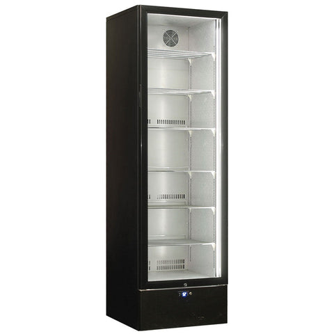 Schmick 398L beverage refrigerator - black, heated glass door, right hinge, single zone - SK422R-B-HD