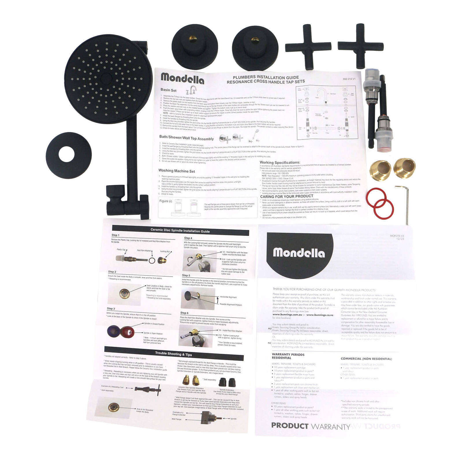 Mondella Resonance Matte Black 1/2 Turn Cross Handle All Directional Shower Set 9L/min WELS 3 Star