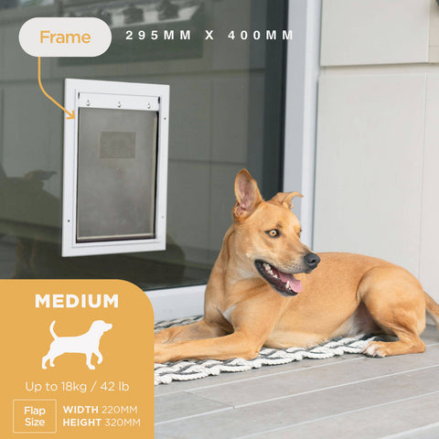 Hakuna Pets Medium Deluxe Aluminium Pet Door - White, Lockable, 4-Way Flap