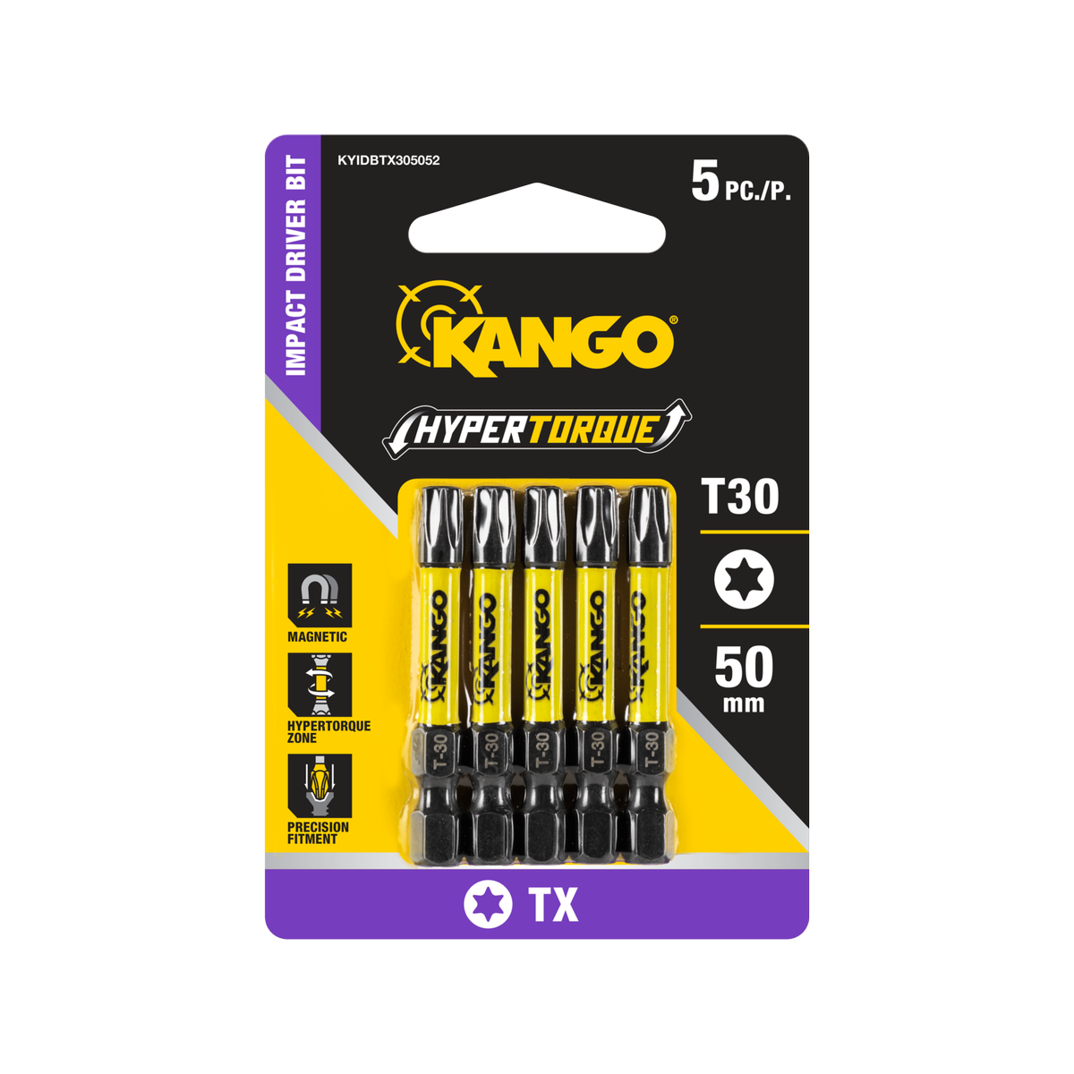 Kango Impact Driver Bit - TX30 - 50mm - 5 Pack - High Torque - Magnetic Tip