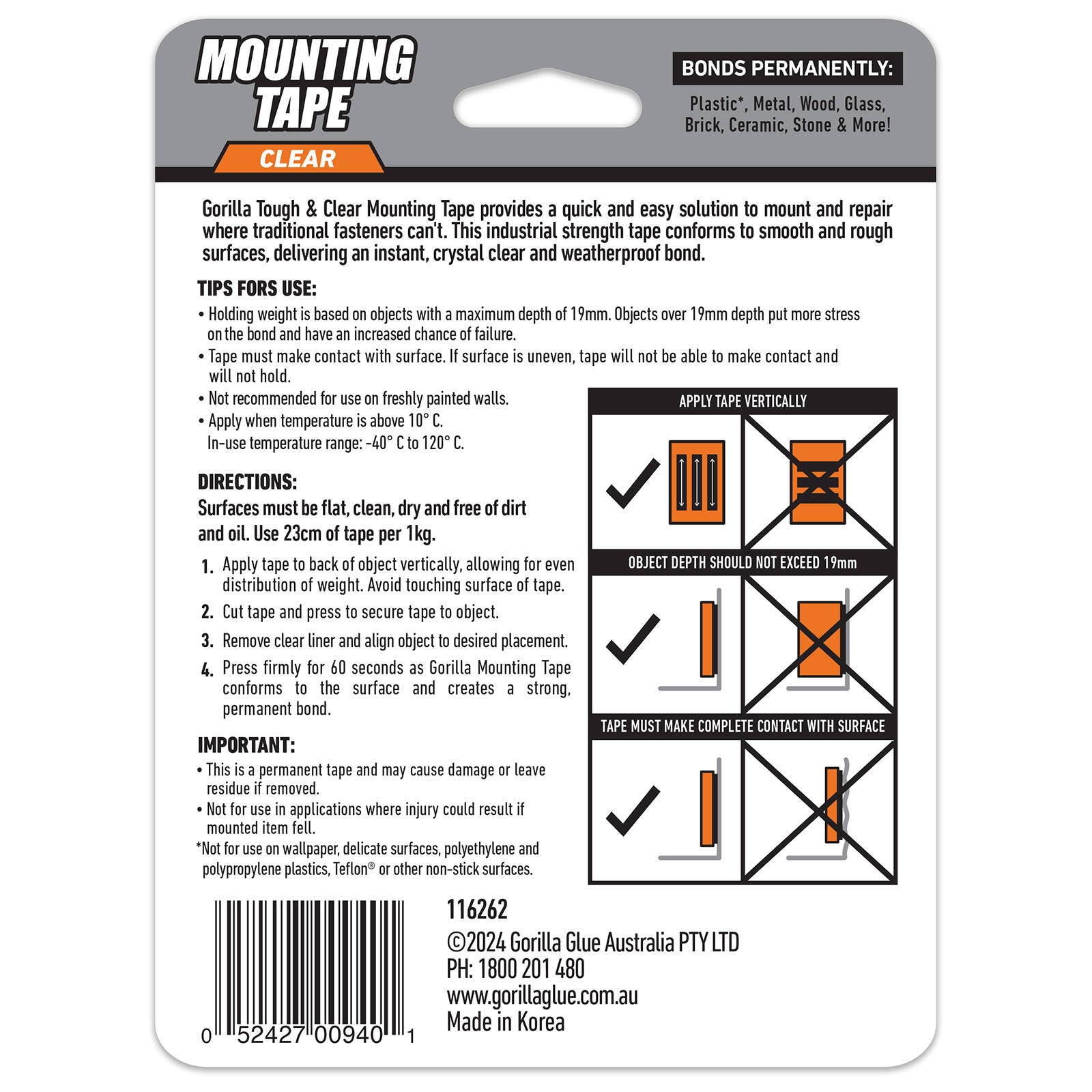 Gorilla 3.8m Clear Double Sided Mounting Tape