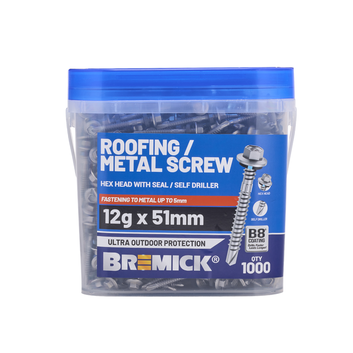 Bremick Metal Hex Screw 12g x 51mm - Box of 1000 - Watertight Seal - Corrosion Resistant - SuperSaverAU - view 2
