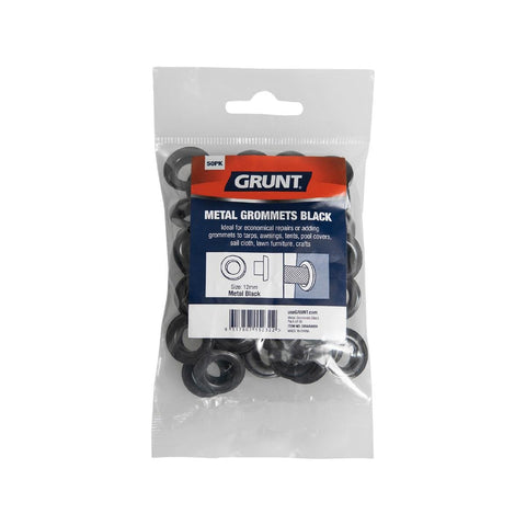 Grunt 12mm Black Webbing Grommets Heavy Duty Metal Pack of 50 - SuperSaverAU - view 1