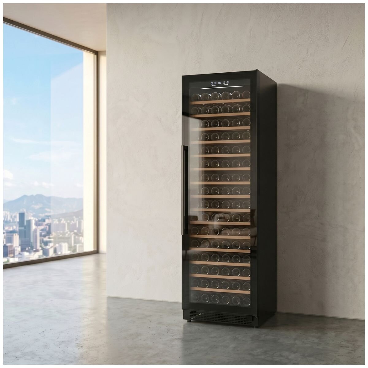 Cantina 171 Bottle Single Zone Wine Cabinet - Black, Timber Beech and Metal Shelves, 424L - CCWIS171B