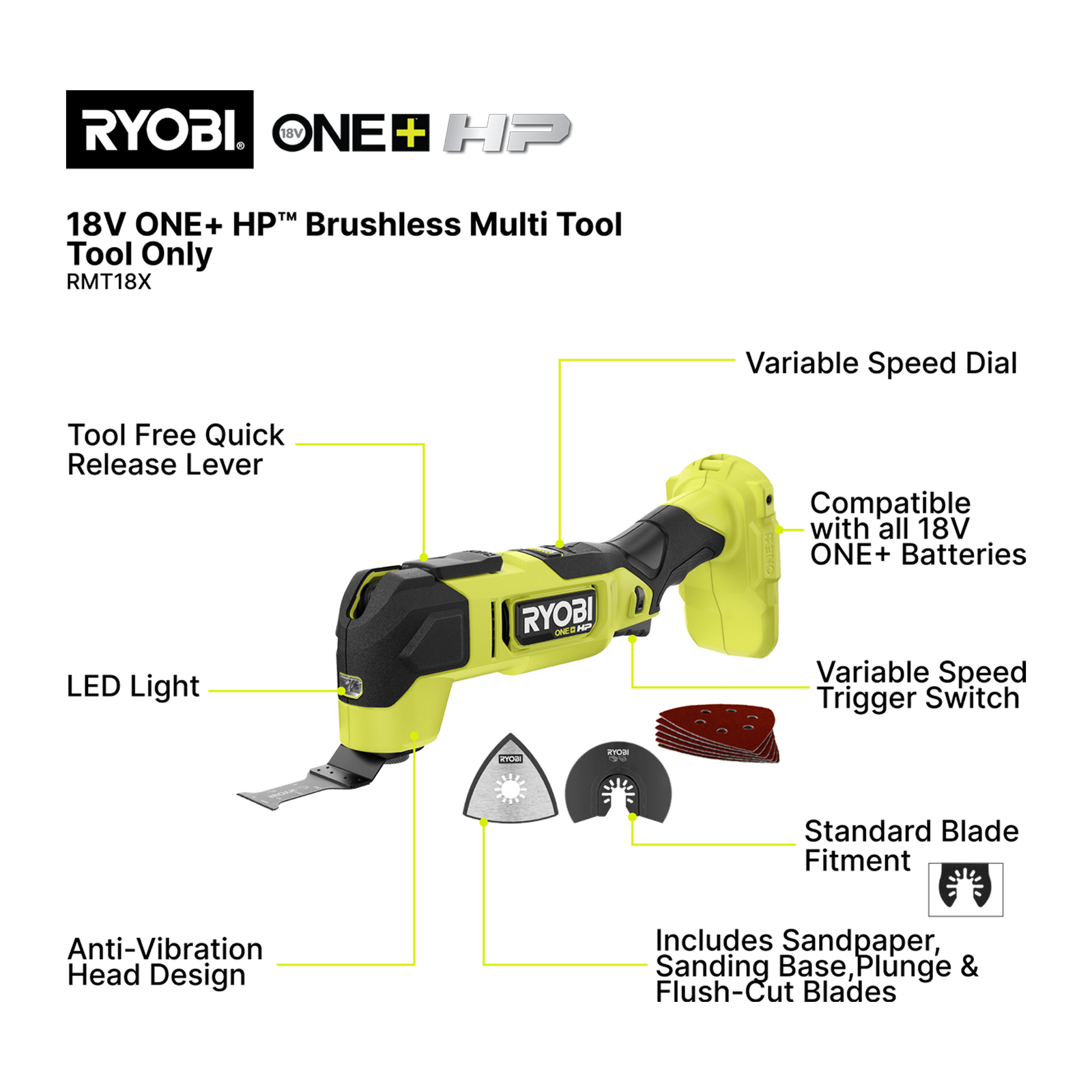 Ryobi 18V ONE+ HP Brushless Cordless Multitool Tool Only RMT18X