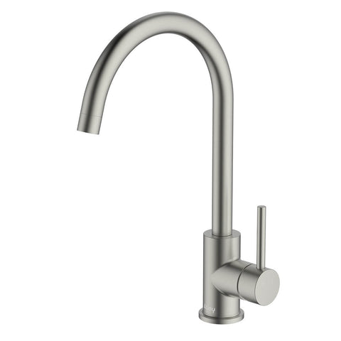 Abey Lucia lead-free sidelever gooseneck mixer tap - brushed nickel, 360 degree swivel - 3K4-BN-LF