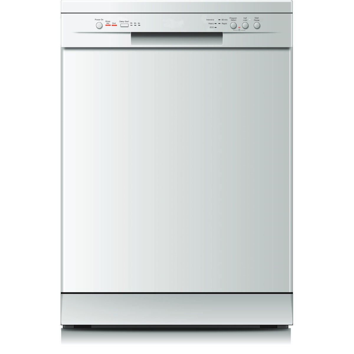 Emilia 60cm Freestanding Dishwasher - 12 Place Settings, Stainless Steel, Half Load, Delay Start - EDW65SS