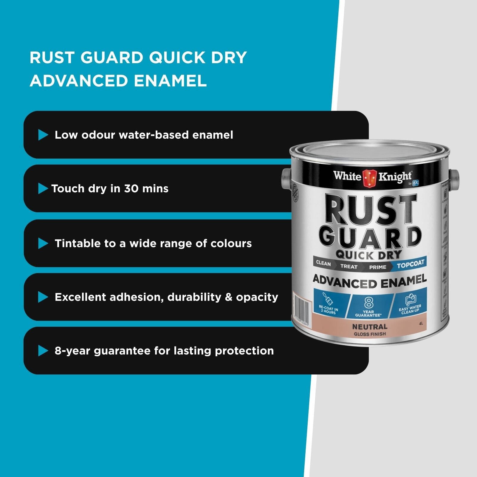 White Knight Rust Guard 4L Neutral Gloss Quick Dry Advanced Enamel Paint