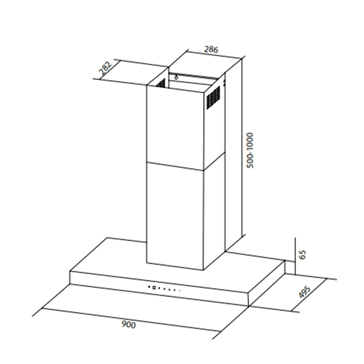 Artusi 90cm Wall Mounted BBQ Rangehood - Single Motor, Touch Controls, 850m³/h - ACH9BBQB