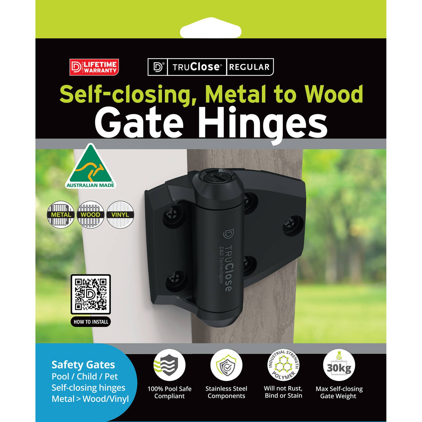 TruClose Adjustable Self-Closing Safety Gate Hinges, Engineered Polymer & Stainless Steel