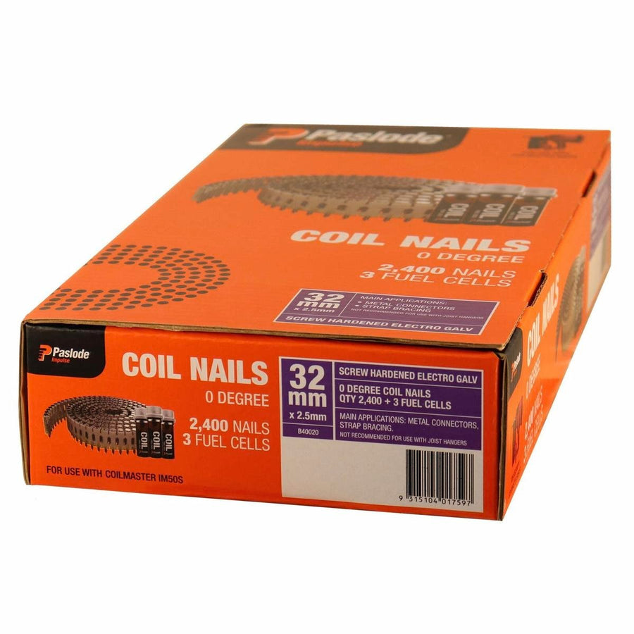 Paslode Impulse Screw Shank Coil Nails 32 x 2.5mm - 2400 Box - Orange - SuperSaverAU - view 1