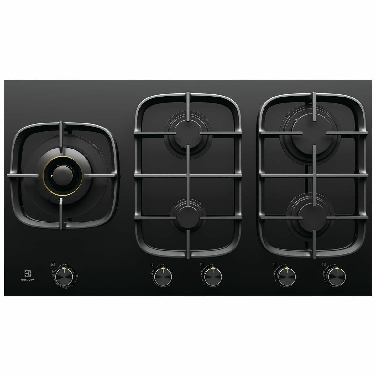 Electrolux 90cm Natural Gas Cooktop - Black Ceramic Glass, 24MJ Wok Burner, One-Step Ignition - EHG955BE