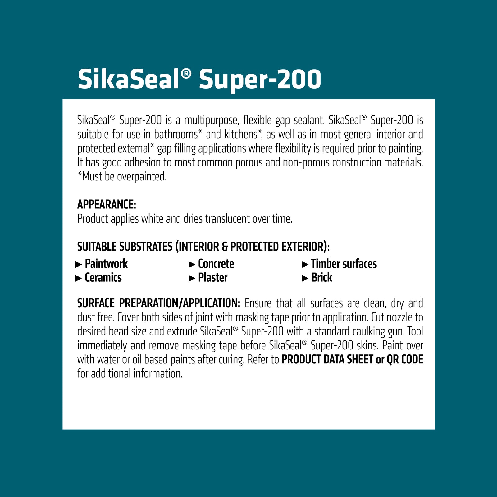Sika Sikacryl Super 200 Gap Sealant 300ml, Translucent Acrylic Silicone Hybrid Paintable