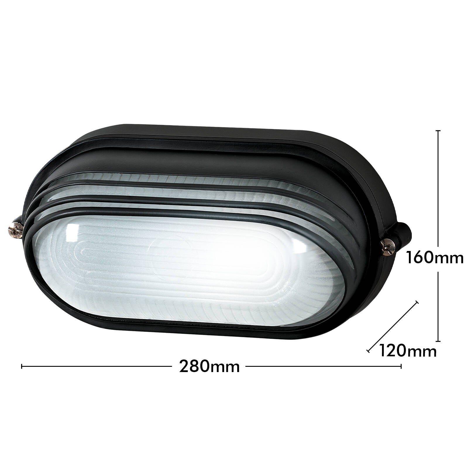 Arlec Large Black Oval Louvered Bunker Light 280mm Metal E27 Weather Resistant Outdoor