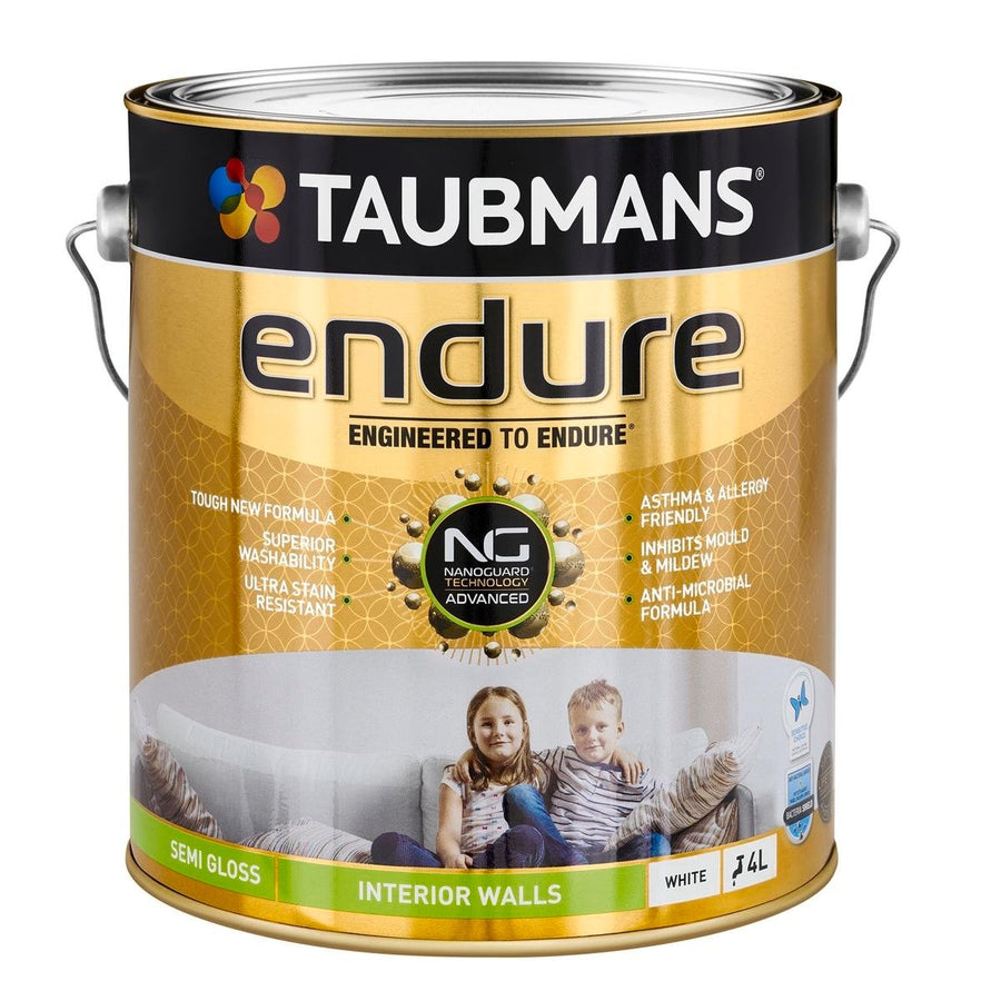 Taubmans 4L White Semi Gloss Endure Interior Walls Paint - Durable - Stain Resistant - 4L - SuperSaverAU - view 1