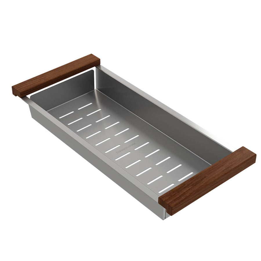 Turner Hastings Cuisine Sink Colander - Grade 304 Stainless Steel, Sapele Wood Handles - CR4319-SS