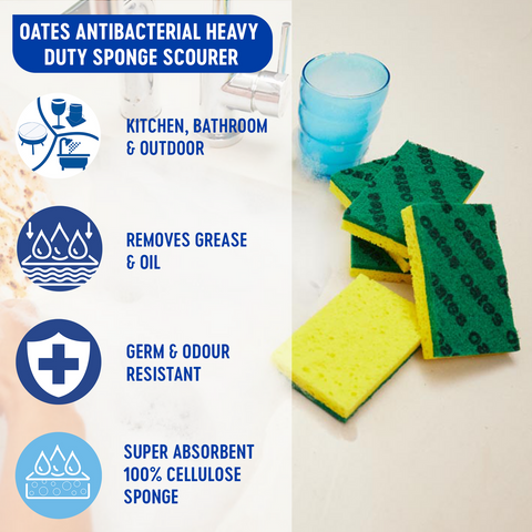 Oates Antibacterial Heavy Duty Sponge Scourers - 6 Pack, Indoor & Outdoor